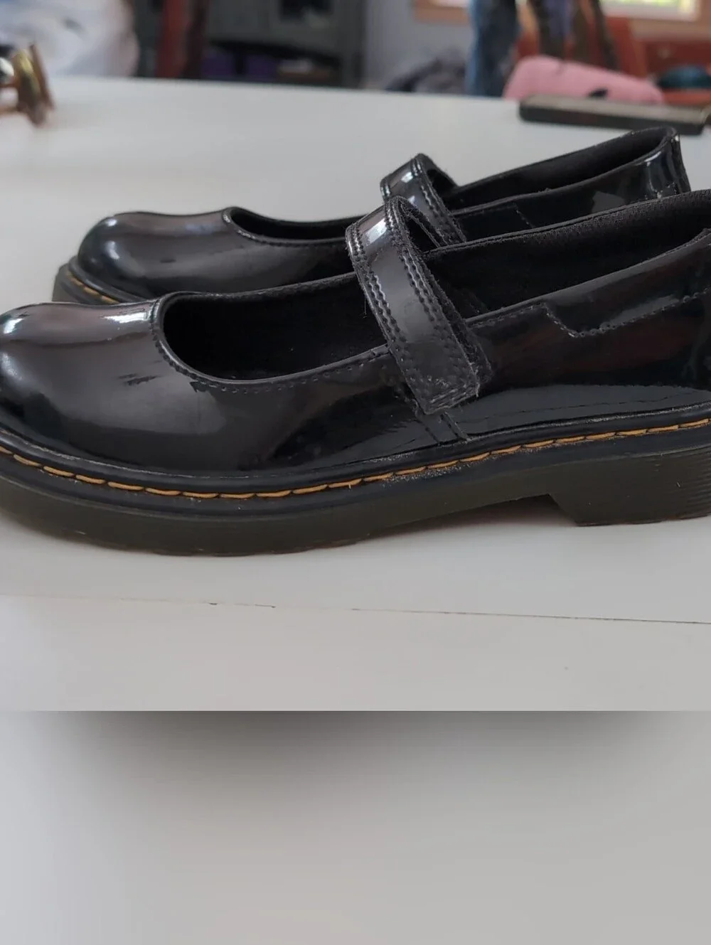 Dr. Martens Black Patent Mary Jane with Yellow Stitching